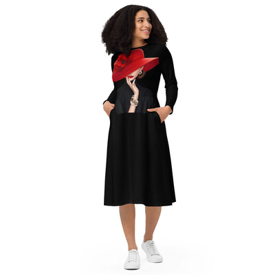 All - over print long sleeve midi dress - ModaMix