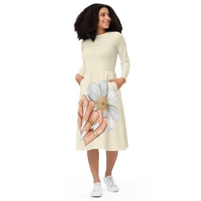 All - over print long sleeve midi dress - ModaMix