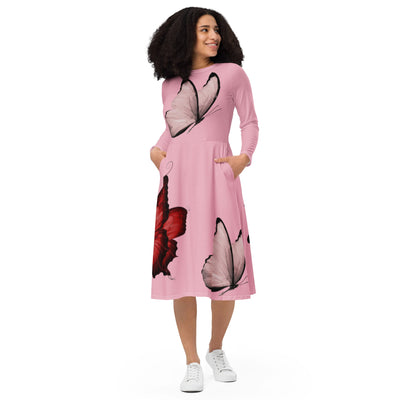 All - over print long sleeve midi dress - ModaMix