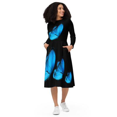 All - over print long sleeve midi dress - ModaMix