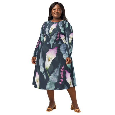All - over print long sleeve midi dress - ModaMix