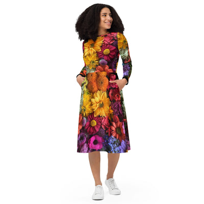 All - over print long sleeve midi dress - ModaMix