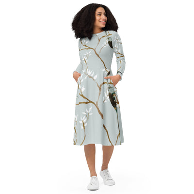 All - over print long sleeve midi dress - ModaMix