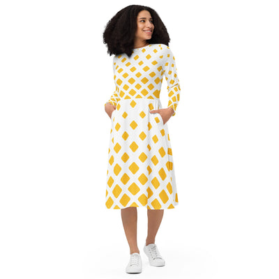 All - over print long sleeve midi dress - ModaMix